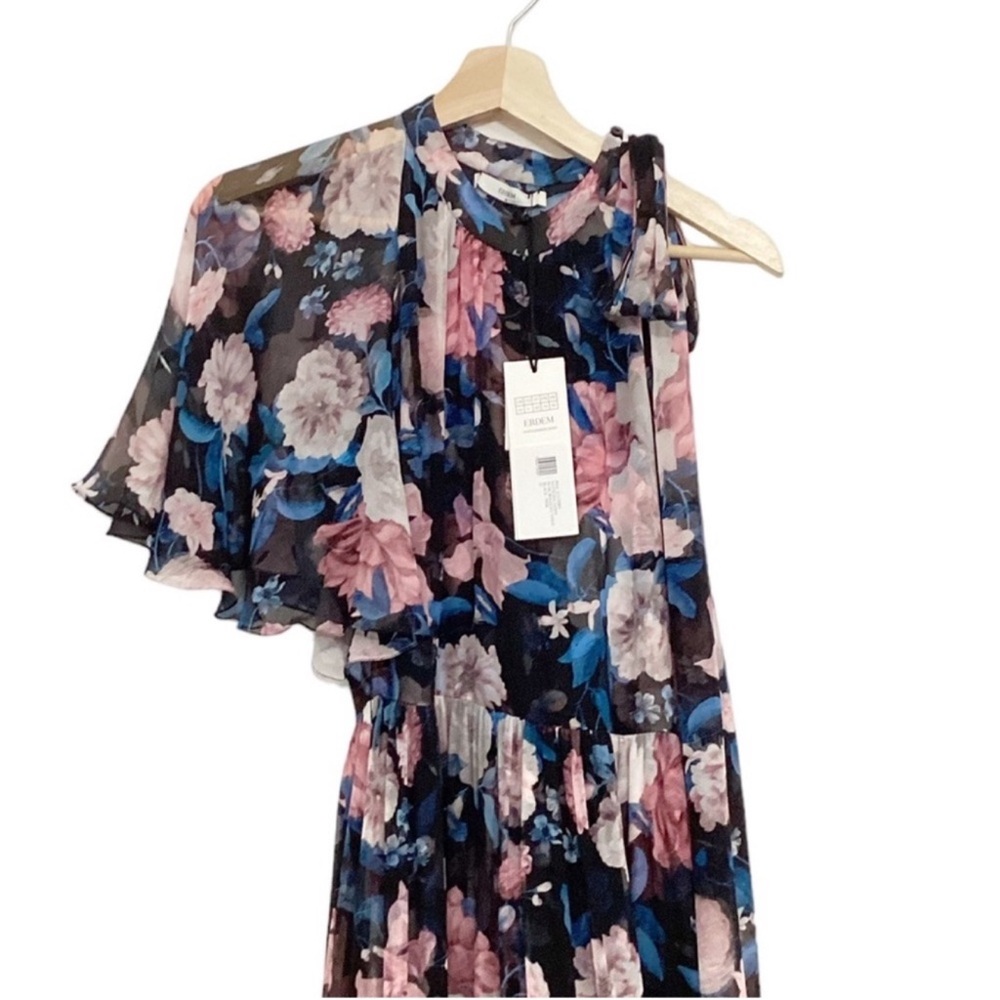 NWT ERDEM Natalina One-sleeve Silk-voile Floral Gown in Pink Dust Bouquet Sz 6 - Picture 10 of 17